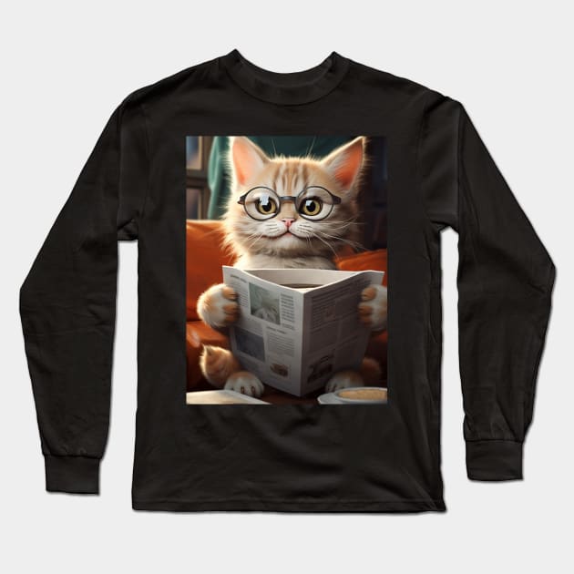 Nerdy Whiskers: The Knowledgeable Kitten Long Sleeve T-Shirt by vk09design